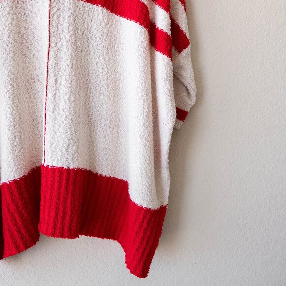 First Love Textured Striped Oversized Cardigan Sweater Small Red White Button - Picture 9 of 12